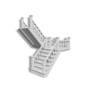 Right Plaster White Concrete Half-Pace Stairs
