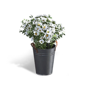 White Flower Pot in Iron Bucket