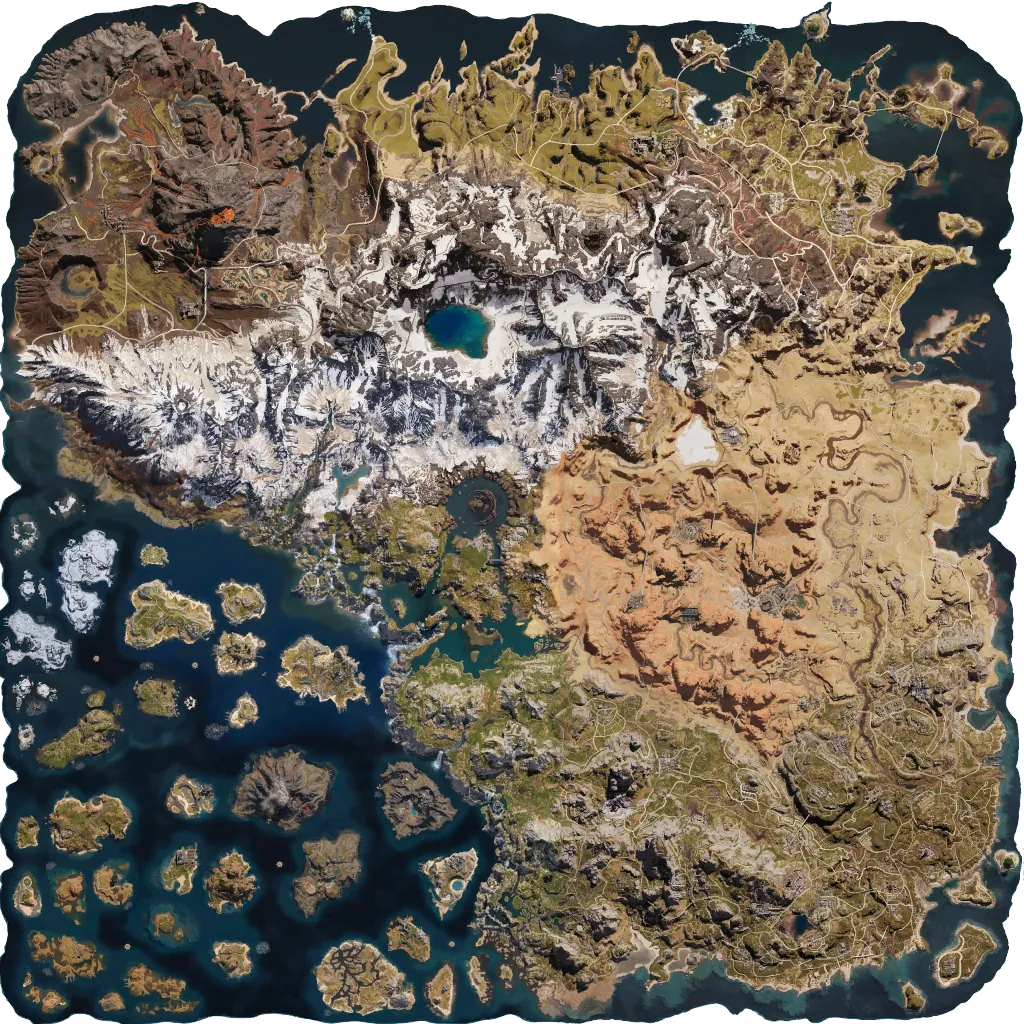 The Once Human map of Nalcott from the game client: the nine regions and the western island chain